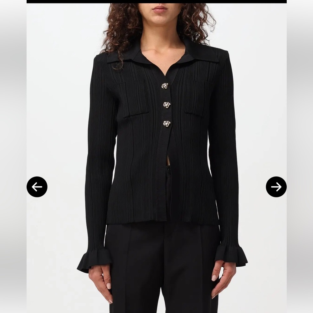 Self-Portrait Black Ribbed blouse with Heart Accents